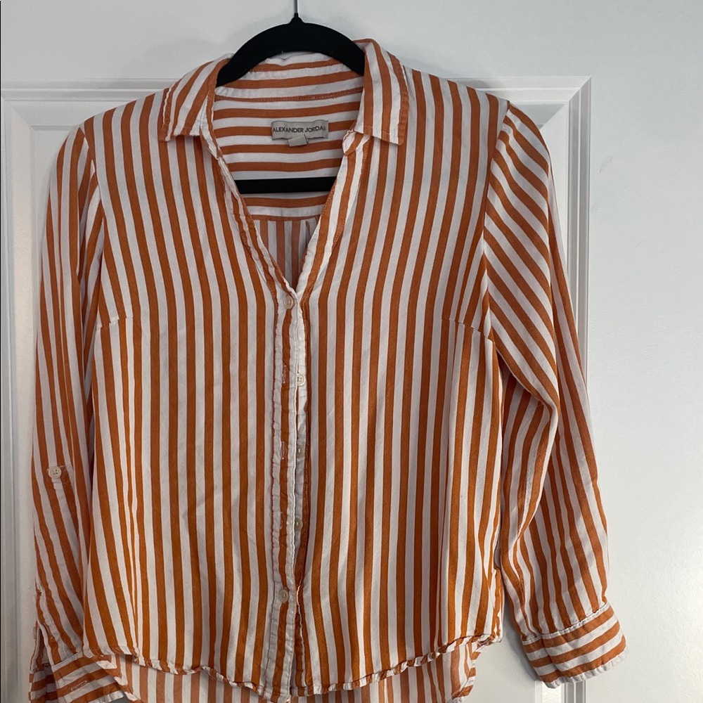 Striped Button-Down Shirt in Orange and White